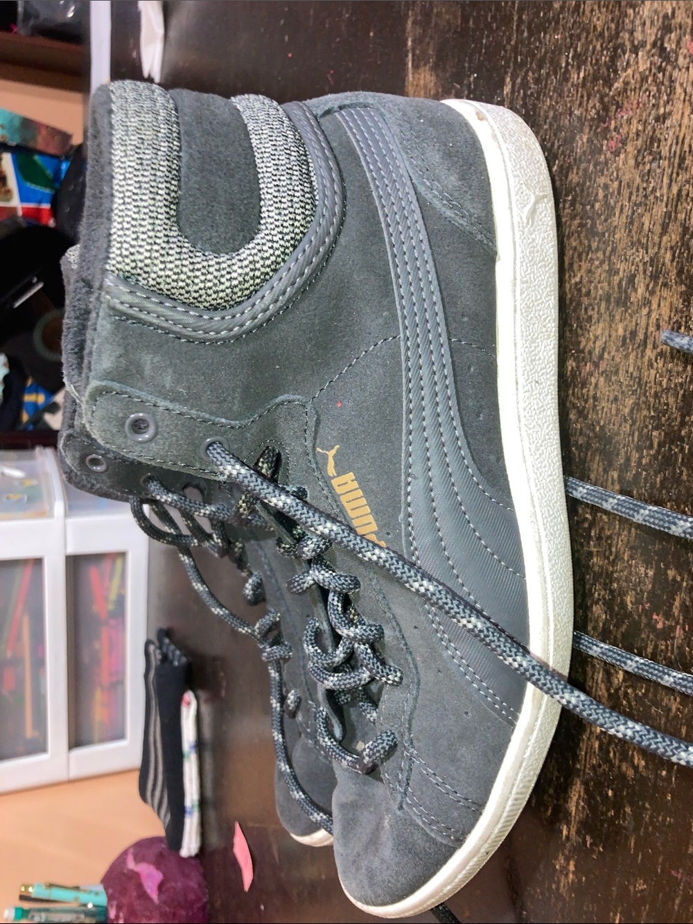 Puma womens High-Top Sneakers in Charcoal with Gold Logo